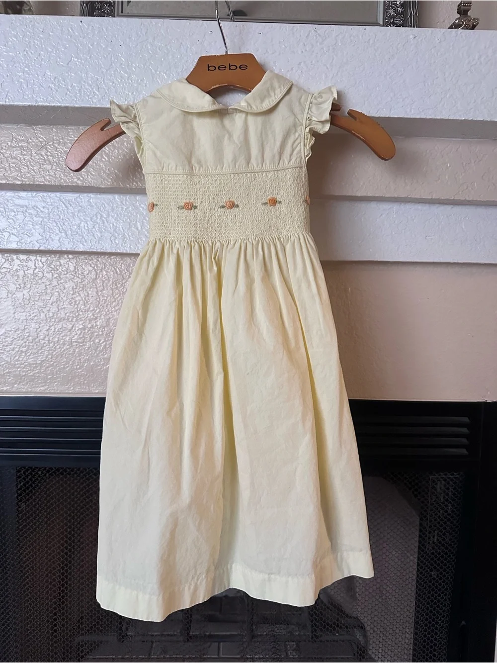 Laura Ashley Pale Yellow Smocked Dress with Floral Accents